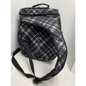 Thirty One 31 Sling Backpack Laptop Camera Diaper Organizer Black Grey Plaid